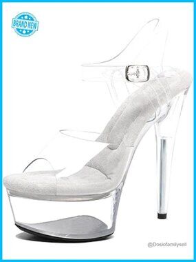 6in Clear Platform Stiletto Heels Ankle-Strap Pole Dance Sandals